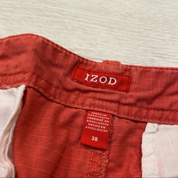 Izod Saltwater Rip Stop Cargo Pockets Shorts 100% Cotton Red Coral Mens Size 38 - Picture 5 of 10